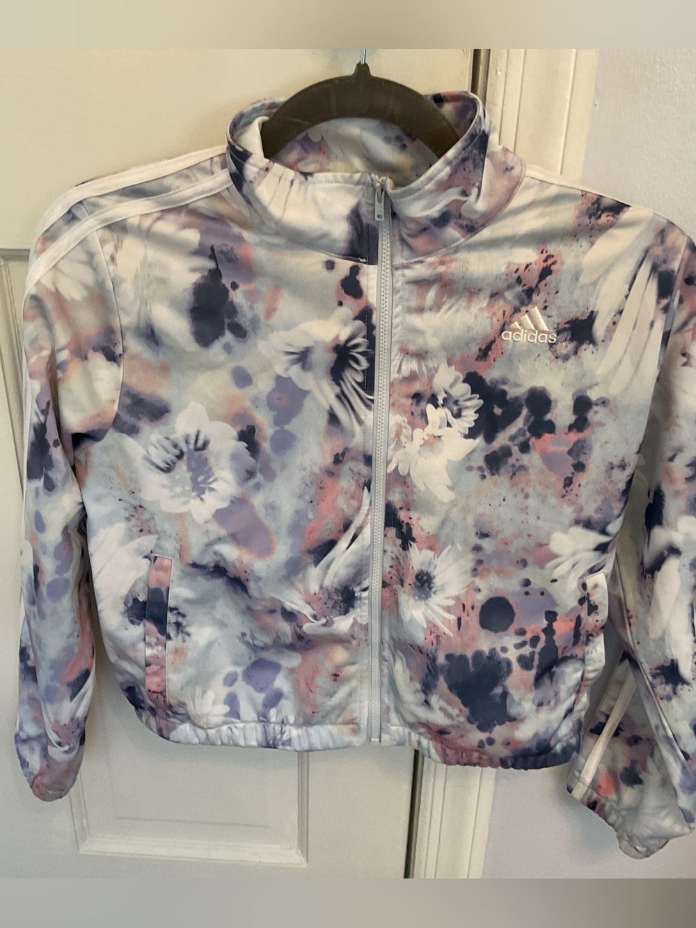 adidas Kids Floral Print Zip Jacket in Pastel Pink, Purple, Blue